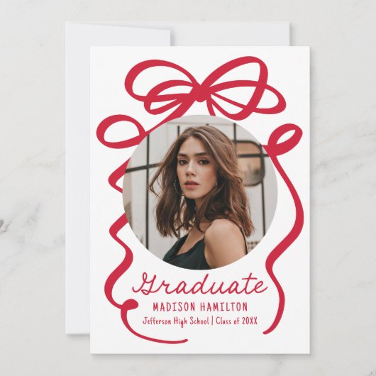 Moderne Elegante Rode Boog 2 Foto Afstuderen Aankondiging (Voorkant)