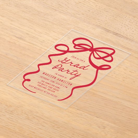 Moderne elegante rode boog afstuderen partij acryl uitnodigingen (Laagn)