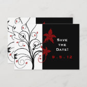 Moderne elegante rode en zwarte bruiloft Save the Kaart (Voorkant / Achterkant)