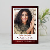 Moderne Elegante Rode Folie Afstudeer Uitnodiging (Staand Voorkant)