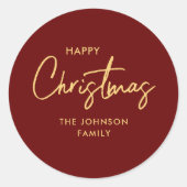 Moderne Elegante Rode Gouden Kerstvakantie Ronde Sticker (Voorkant)