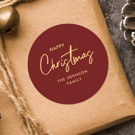 Moderne Elegante Rode Gouden Kerstvakantie Ronde Sticker