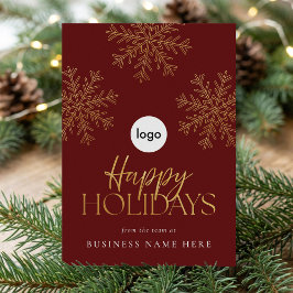 Moderne Elegante Rode Gouden Sneeuwvlok Zakelijk Feestdagenkaart