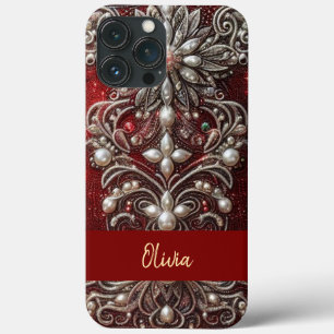 Moderne elegante rode groene parels Valentijnsdag Case-Mate iPhone Case
