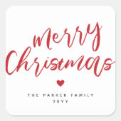 Moderne elegante rode hart vrolijke kerst vierkante sticker (Voorkant)