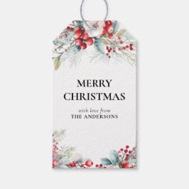 Moderne elegante rode Holly bessen Kerstmis Cadeaulabel