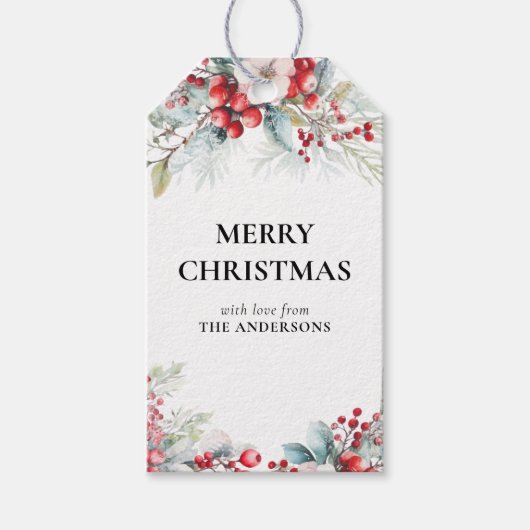 Moderne elegante rode Holly bessen Kerstmis Cadeaulabel (Voorkant)