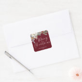 Moderne Elegante Rode Kerst Custom Botanical Vierkante Sticker (Envelop)