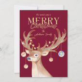 Moderne Elegante Rode Kerst Script Rendier Feestdagenkaart (Voorkant)