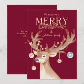 Moderne Elegante Rode Kerst Script Rendier Feestdagenkaart (Voorkant / Achterkant)