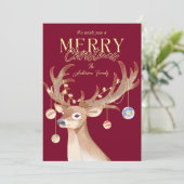 Moderne Elegante Rode Kerst Script Rendier Feestdagenkaart (Staand voorkant)