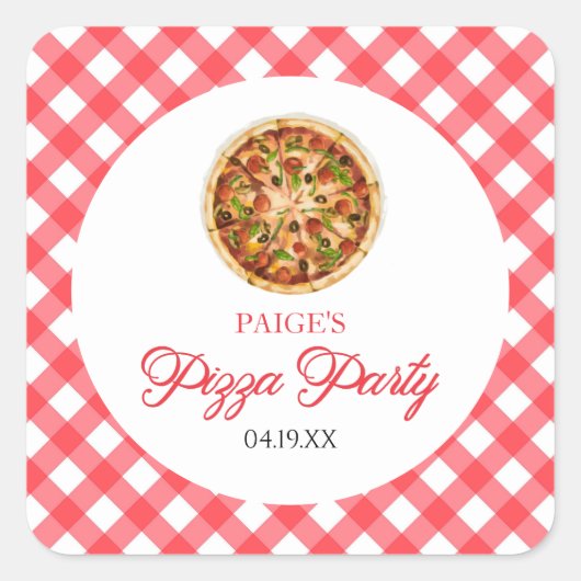 Moderne Elegante Rode Pizza Party Verjaardagsfeest Vierkante Sticker (Voorkant)