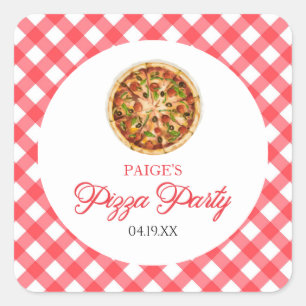 Moderne Elegante Rode Pizza Party Verjaardagsfeest Vierkante Sticker