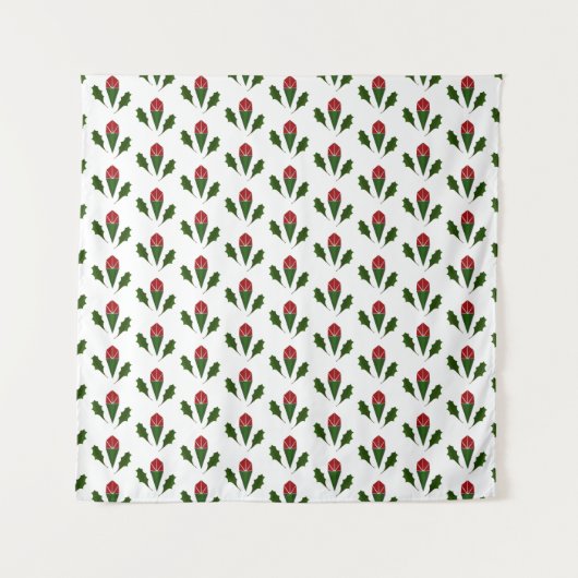 Moderne Elegante Rode Rozen & Groene Holly Patroon Wandkleed (Voorkant)