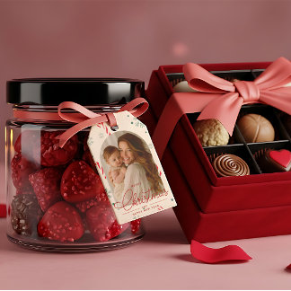 Moderne Elegante Rode Script Foto Prettig Kerstfee Cadeaulabel