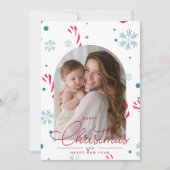 Moderne Elegante Rode Script Foto Prettig Kerstfee Feestdagenkaart (Voorkant)