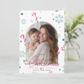Moderne Elegante Rode Script Foto Prettig Kerstfee Feestdagenkaart (Staand voorkant)