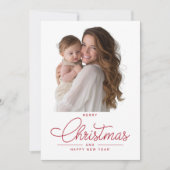 Moderne Elegante Rode Script Foto Prettig Kerstfee Feestdagenkaart (Voorkant)