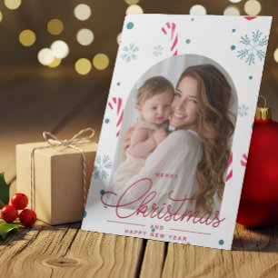 Moderne Elegante Rode Script Foto Prettig Kerstfee Feestdagenkaart