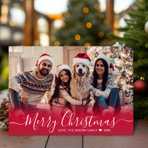 Moderne Elegante Rode Typografie 2 Foto Kerstmis Feestdagenkaart
