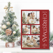 Moderne Elegante Rode Vier Foto Collage Kerstmis Feestdagenkaart