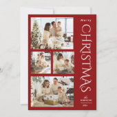 Moderne Elegante Rode Vier Foto Collage Kerstmis Feestdagenkaart (Voorkant)