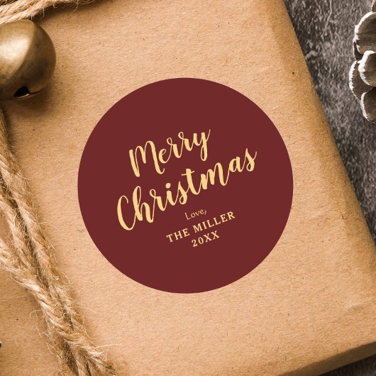 Moderne Elegante Rode Vrolijke Kerstmis Familie Ronde Sticker