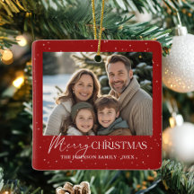 Moderne Elegante Rode Vrolijke Kerstmis Familiefot