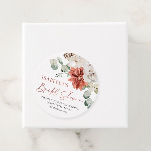 Moderne Elegante Rode Winter Kerst Bruidsdouche Bedankjes Labels (In situ)