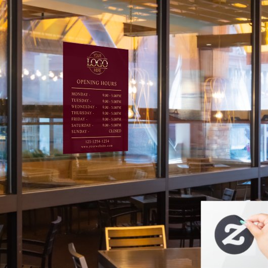 Moderne Elegante Rode Zakelijke Openingstijden Raamsticker (Restaurant Raam)