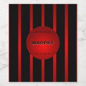 Moderne Elegante Rode Zwarte Strepen Naam of Monog Wijn Etiket (Enkel label)