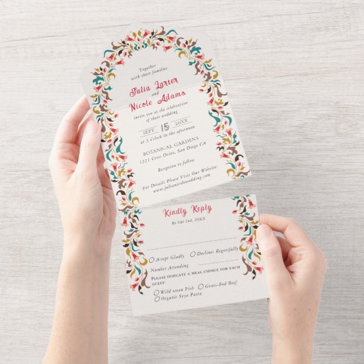 Moderne Elegante Romantische Bloemen Krans Trouwen All In One Uitnodiging (Afscheurbaar)