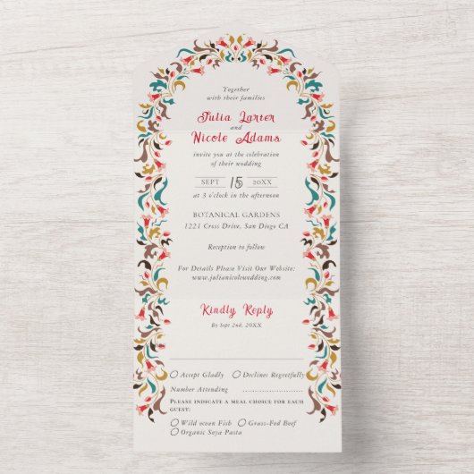 Moderne Elegante Romantische Bloemen Krans Trouwen All In One Uitnodiging (Binnen)