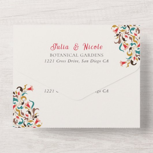 Moderne Elegante Romantische Bloemen Krans Trouwen All In One Uitnodiging (Achterkant)