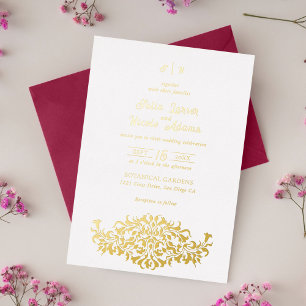 Moderne Elegante Romantische Bloemen Krans Trouwen Folie Uitnodiging