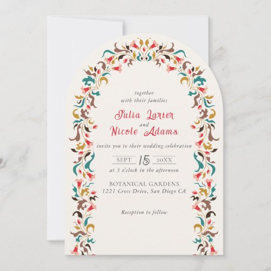 Moderne Elegante Romantische Bloemen Krans Trouwen Kaart (Voorkant)