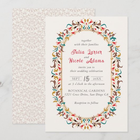 Moderne Elegante Romantische Bloemen Krans Trouwen Kaart (Voorkant / Achterkant)