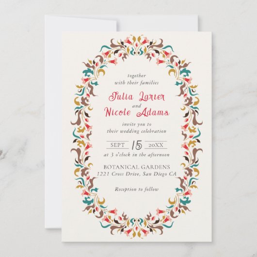 Moderne Elegante Romantische Bloemen Krans Trouwen Kaart (Voorkant)