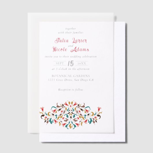 Moderne Elegante Romantische Bloemen Krans Trouwen Vellum Uitnodigingen (Offset)