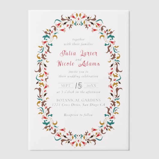 Moderne Elegante Romantische Bloemen Krans Trouwen Vellum Uitnodigingen (Voorkant)