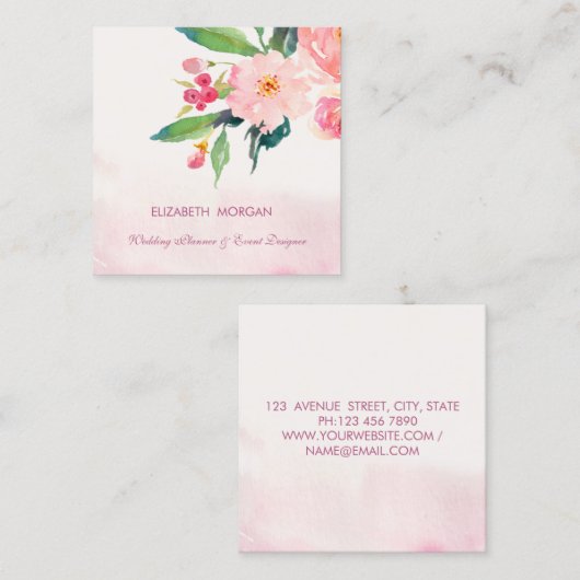 Moderne elegante Romantische Waterverf bloemen Vierkante Visitekaartje (Voorkant / Achterkant)
