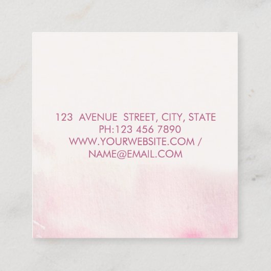 Moderne elegante Romantische Waterverf bloemen Vierkante Visitekaartje (Achterkant)