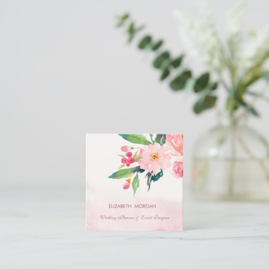 Moderne elegante Romantische Waterverf bloemen Vierkante Visitekaartje (Staand voorkant)