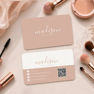 Moderne Elegante Ronde Blush Roze Script QR-code Visitekaartje