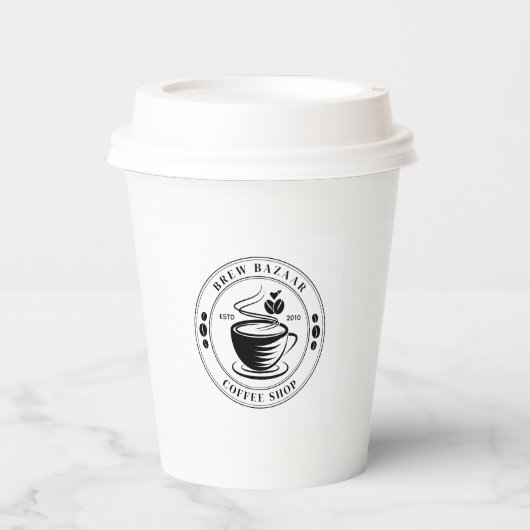 Moderne elegante ronde koffie logo papieren bekers (Voorkant)
