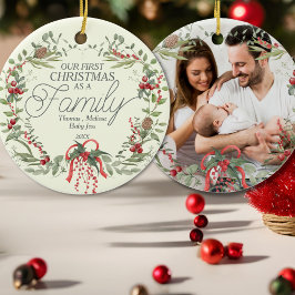 Moderne Elegante Rood Groene Kerst Bloemenkrans Keramisch Ornament