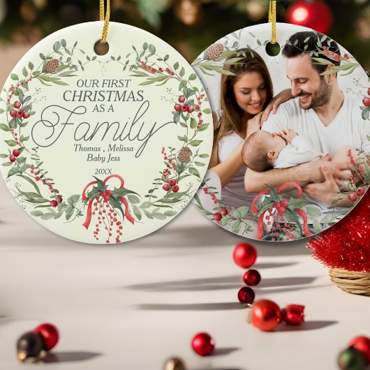 Moderne Elegante Rood Groene Kerst Bloemenkrans Keramisch Ornament