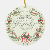 Moderne Elegante Rood Groene Kerst Bloemenkrans Keramisch Ornament (Voorkant)