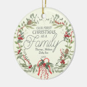 Moderne Elegante Rood Groene Kerst Bloemenkrans Keramisch Ornament (Links)