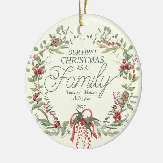 Moderne Elegante Rood Groene Kerst Bloemenkrans Keramisch Ornament (Links)